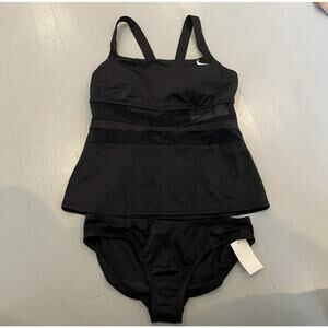 NEW NIKE TWO PIECE TANKINI MESH SOLID V-BACK SWIMSET (NESS9366) SZ SMALL - 0333